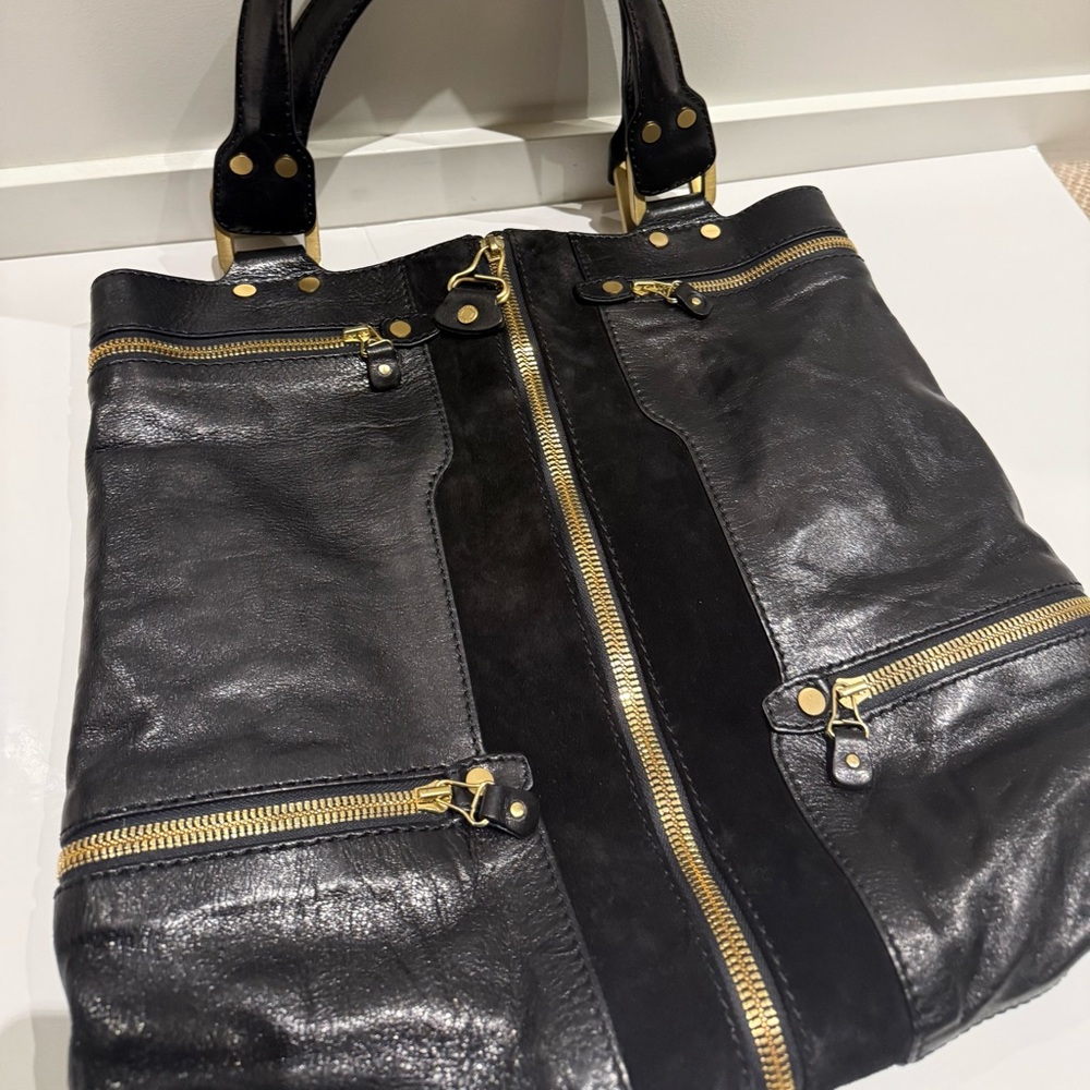 Jimmy Choo Black and Gold Leather Tote - Picture 3 of 11
